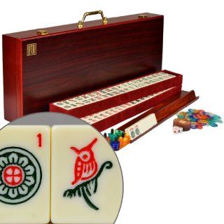 Complete American Mahjong (Mah Jongg Mahjongg) 166 Tiles Set w/ 4 Racks, Red Wood Case   "The Classic" Toys & Games