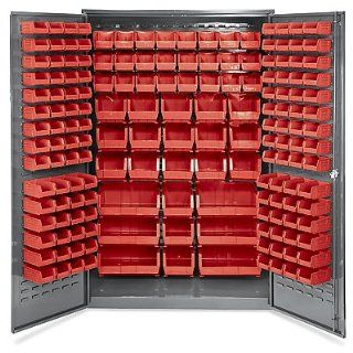 Bin Storage Cabinet   168 Red Bins 48 x 24 x 78"