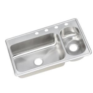 Elkay Top Mount Stainless Steel 22x33x6.5 4 Hole Double Bowl Kitchen Sink DEMR23322R4