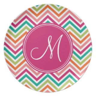 Hot Pink and Teal Chevron Pattern with Monogram Plate