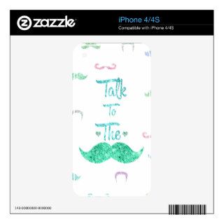 Fun Glitter Talk To The Mustache Girly Teal Heart Decal For The iPhone 4S