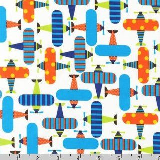 Airplanes on White Ready, Set, Go Organic Fabric Ann Kelle Fabric Two Yards (1.8m) AAK 11272 195 Bright   Home And Garden Products