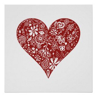 Red Doodle Heart Print