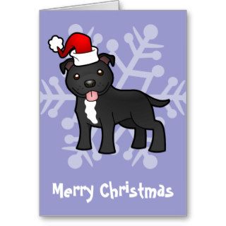 Christmas Pit Bull / Staffie (black and white) Cards