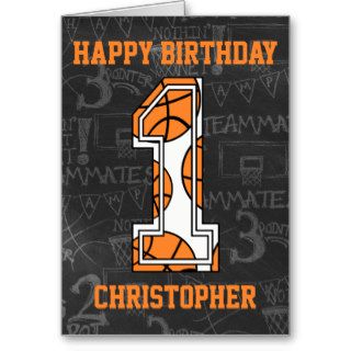 Basketball Chalkboard 1st Birthday Greeting Card