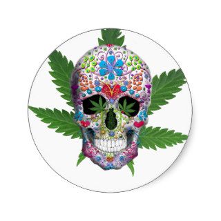 Decorated Skull Pot Leaf Stickers