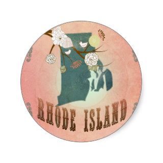 Vintage Rhode Island State Map  Pastel Peach Round Sticker