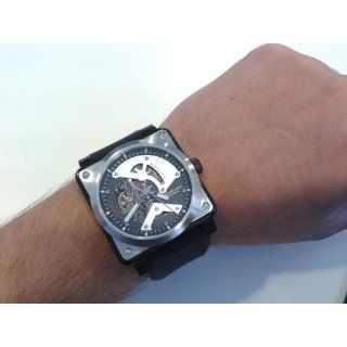 Stuhrling Original Men's 179A.331613 Leisure Raven Diablo Automatic Skeleton Black Rubber Strap Watch Watches