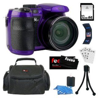 GE PRO X550 16MP Digital Camera with 15x Optical Zoom and 2.7 inch LCD in Purple + 32GB SDHC + Carrying Case + Accessory Kit  Point And Shoot Digital Camera Bundles  Camera & Photo