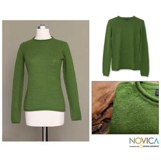 Alpaca Wool 'Winter Lime' Sweater (Peru) Novica Women's Clothing