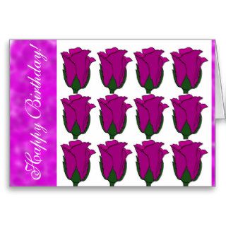 Dozen Purple Roses Happy Birthday Card