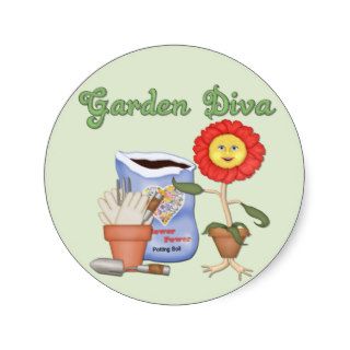 Funny Garden Diva Round Sticker