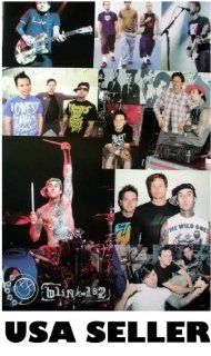 Blink 182 collage POSTER 23.5 x 34 with 9 views of the guys Travis Barker Tom DeLonge Mark Hoppus (poster sent FROM USA in PVC pipe)  Prints  