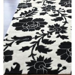 nuLOOM Handmade Deco Floral Black/ White Rug (5' x 8') Nuloom 5x8   6x9 Rugs