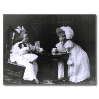 Two Little Girls at a Tea Party Postcards