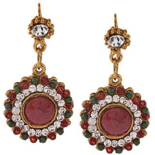 Goldtone Burgandy and Green Crystal Earrings (Pakistan) Earrings
