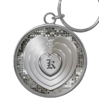 Any Initial Silver Hearts Keychain