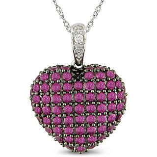 14k White Gold Ruby and Diamond Accent Heart Necklace Gemstone Necklaces