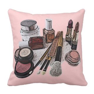 Beauty Salon Makeup Products On Pastel Pink Pillows
