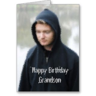 Happy Birthday Grandson, guy in hoodie Greeting Card