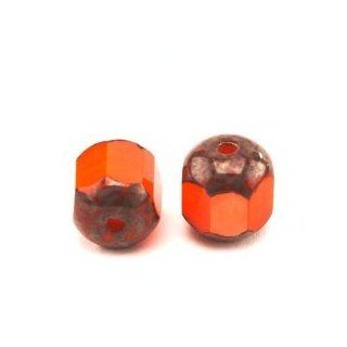 Czech Fire Polished Glass Beads, Half Faceted Round 8 mm, Picasso Red Orange 25 pcs 