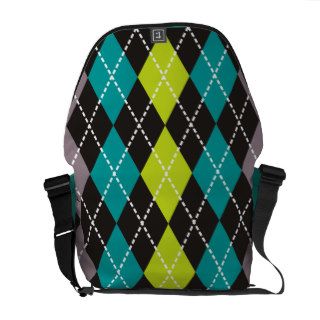 Argyle pattern black, turquoise lime feminine messenger bag