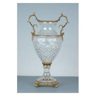 CRYSTAL WITH BRASS VASE   ITALIAN CRYSTAL FOOTED VASE WITH BRASS ACCENTS  Patio, Lawn & Garden