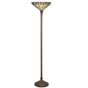 Warehouse of Tiffany 72 in. Antique Bronze Mission White Stained Glass Floor Lamp with Foot Switch M113+BB75B