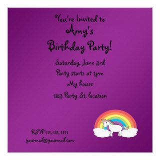 Purple rainbow unicorn gifts personalized invitation