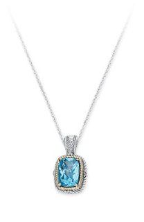 CleverEve's 14K Gold & Sterling Silver Twist Light Blue Topaz Necklace Pendant Necklaces Jewelry