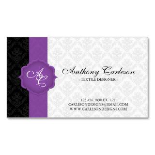 Ribbon and Seal Damask   Purple Business Card Templates