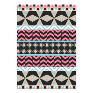 Andes Bright Hipster Teal & Pink Abstract Aztec Personalized Announcement