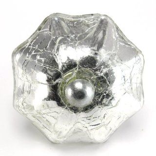Crackled Mercury Glass Cabinet Knobs, Drawer Pulls & Handles Set/2pc ~ K189 Decorative Style Mercury Glass Melon Cabinet Knobs with Nickel Hardware   Cabinet And Furniture Knobs  