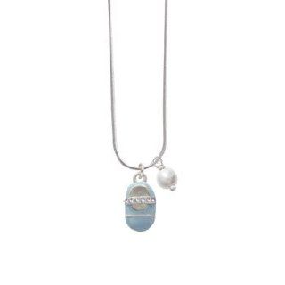 Light Blue Enamel Baby Shoe with Clear Swarovski Crystal Strap Pearl Swarovsk Jewelry