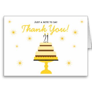 Yellow Cake 21st Birthday Thank You Note Card