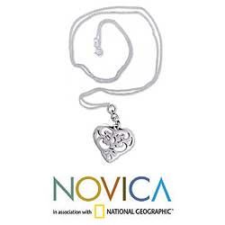 Sterling Silver 'Angel Heart' Long Necklace (Mexico) Novica Necklaces