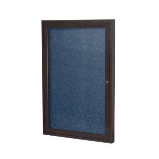 1 Door Aluminum Frame Enclosed Vinyl Tackboard Frame Finish Bronze, Size 24" H x 18" W x 2.25" D, Surface Color Navy  