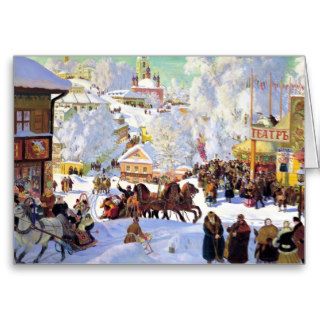 Russian Village in the Winter Greeting Cards