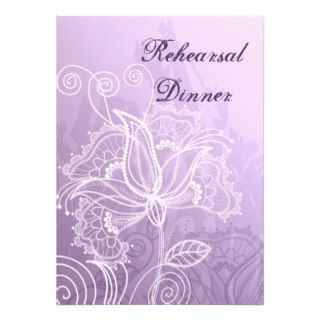 White vintage lace purple wedding rehearsal dinner cards