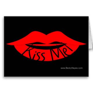 Kiss Me with Red Lips and Black Background Greeting Cards