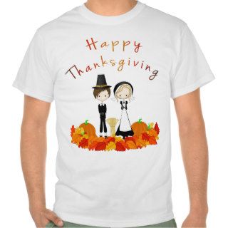 Fun Cartoon Pilgrims Happy Thanksgiving T Shirt