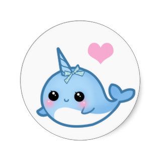 Cute baby narwhal round stickers