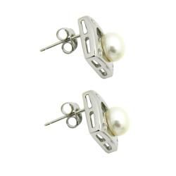 Pearlz Ocean Sterling Silver White FW Pearl and CZ Earrings (7 mm) Pearlz Ocean Pearl Earrings