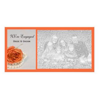 Orange Rose and Pearls Engagement Announcement Photo Greeting Card