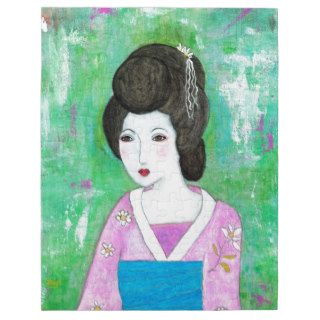 Geisha Girl Mixed Media Abstract Painting Puzzle