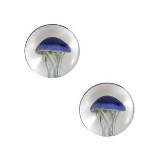 Clear Blue Moon Color Jellyfish Single Flare Hand made Glass Plugs   6g   Sold As A Pair Body Jewelry Plugs Jewelry