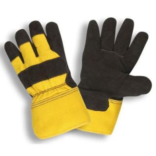 Cordova Pile Lined Split Cow Leather Palm work glove Black Leather Yellow Fabric Rubberized Safety Cuff Size Large HD7410L
