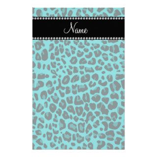 Personalized name turquoise leopard pattern stationery paper