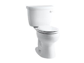 Kohler K 3497 RA 0 Cimarron Comfort Height Two Piece Round Front Toilet with Right Hand Trip Lever, Less Seat, White    