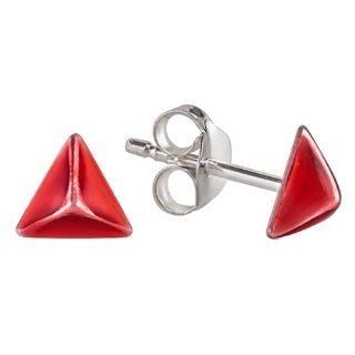 6mm Triangle Pyramid Red Enamel Stud Earrings Jewelry